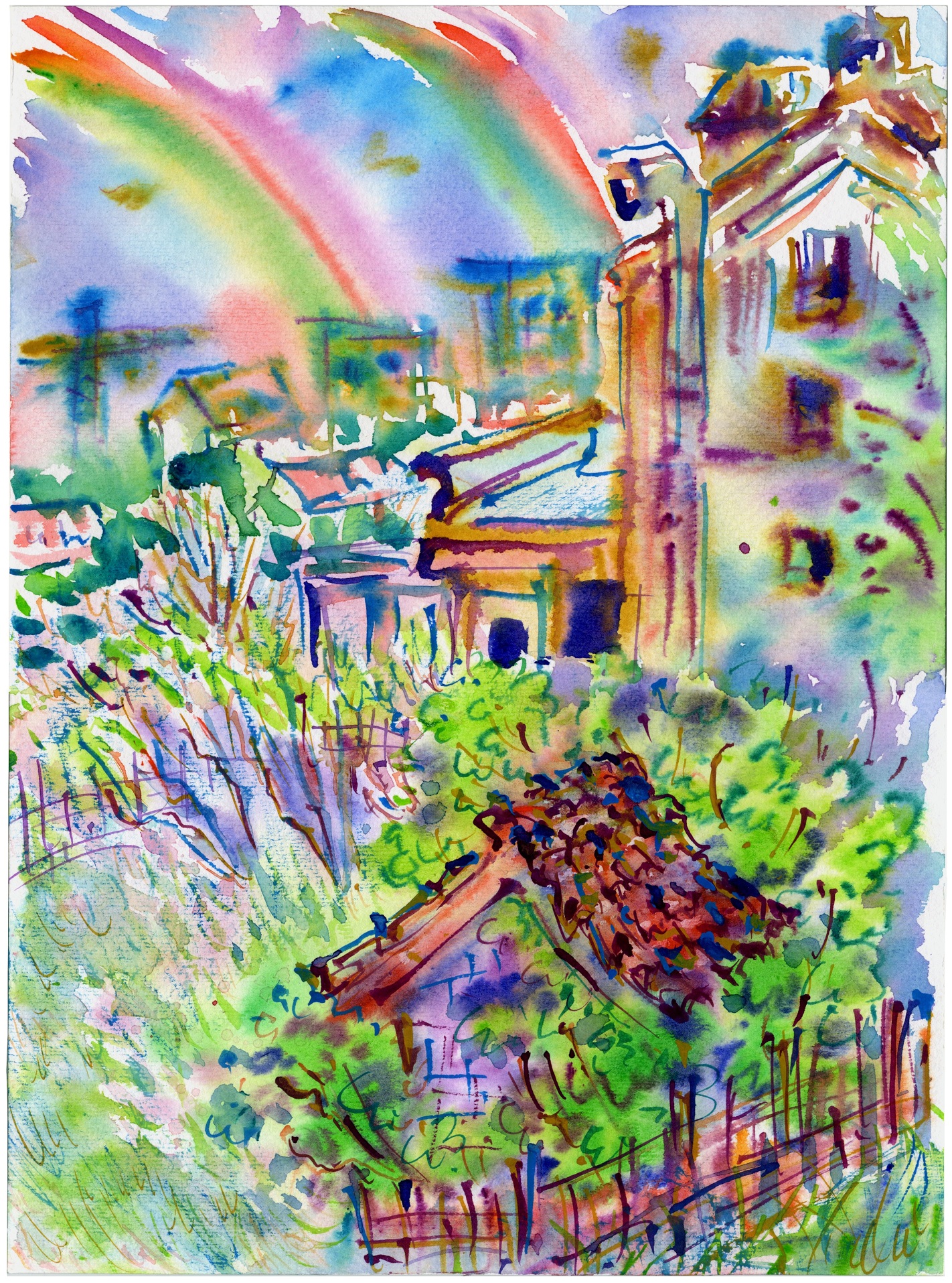 24. Pogled Sa Terase. Duga Posle Kiše 31 × 23 Cm Akvarel Na Papiru. 2021.