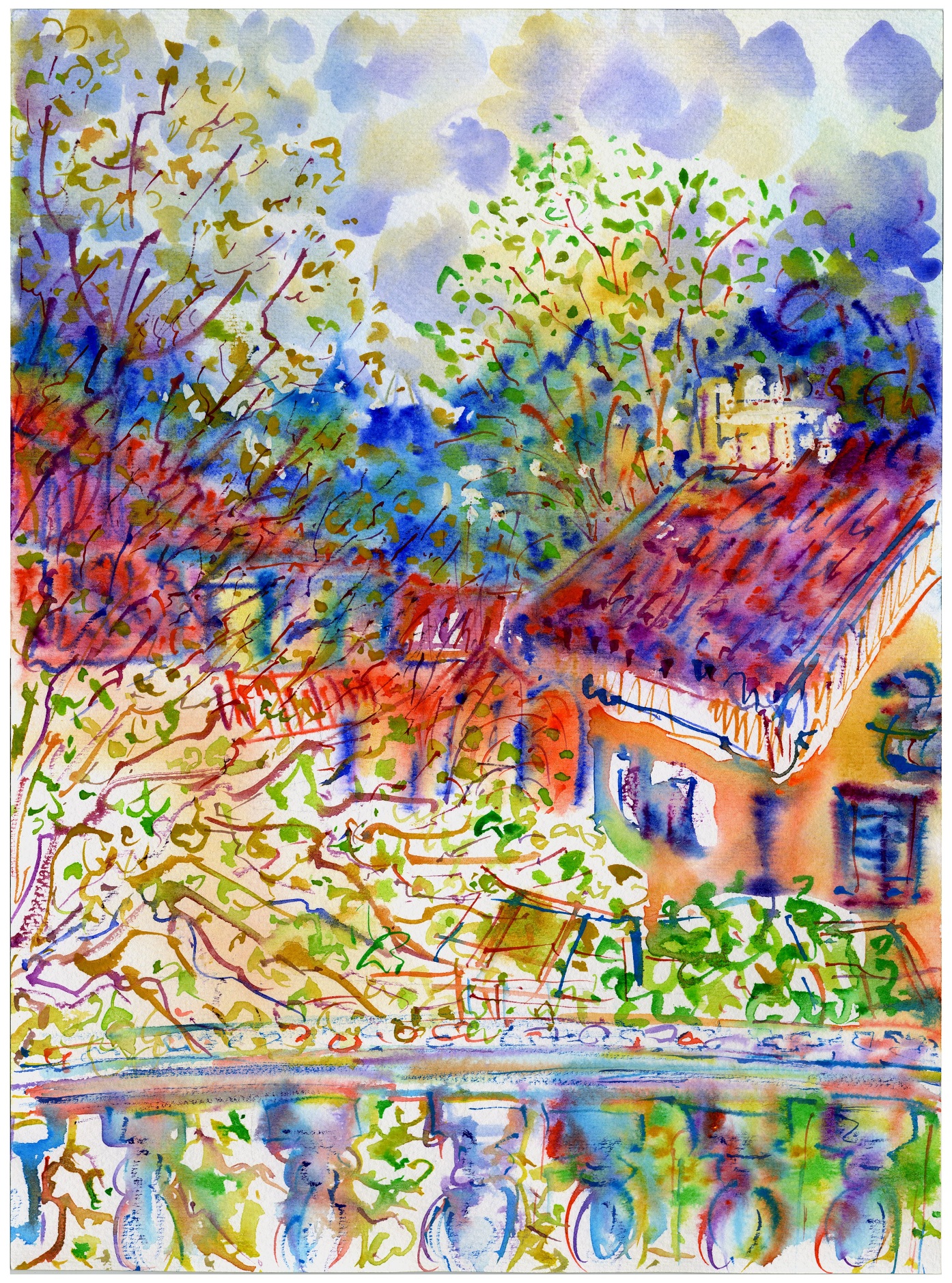 25. Pogled Sa Terase. Prolećni Pejzaž 31 × 23 Cm Akvarel Na Papiru 2021.