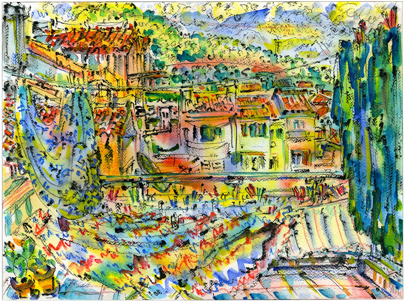 6. Naša Terasa. Sunčan Dan 30 × 40 Cm Akvarel Na Papiru 2023.