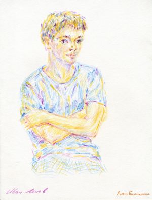 Портрет Вани Ленёва. цветные карандаши, бумага, 2014 г.