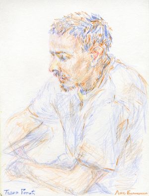 Портрет Тодора Гогич. цветные карандаши, бумага, 2014 г.