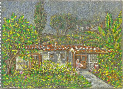 "домик с палисадником" 21 Х 29 см, пастель, серая бумага, 2014 г.