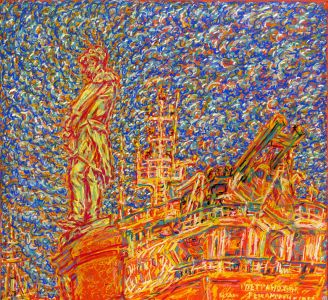 "Памятник Крузенштерну на набережной Лейтенанта Шмидта" фрагмент, пастель, цветной картон, 2015 г. 