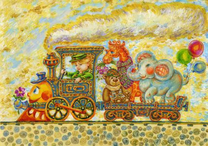 Иллюстрация к детской книге "Пути - дороги", акрил, акрил. паста, темпера, цветной картон, 2013 г.