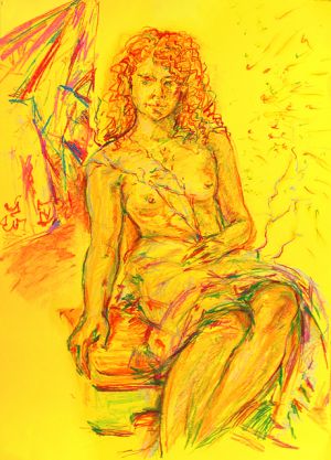 "Девушка с веткой" 90 Х 70 см, пастель, цветная бумага
